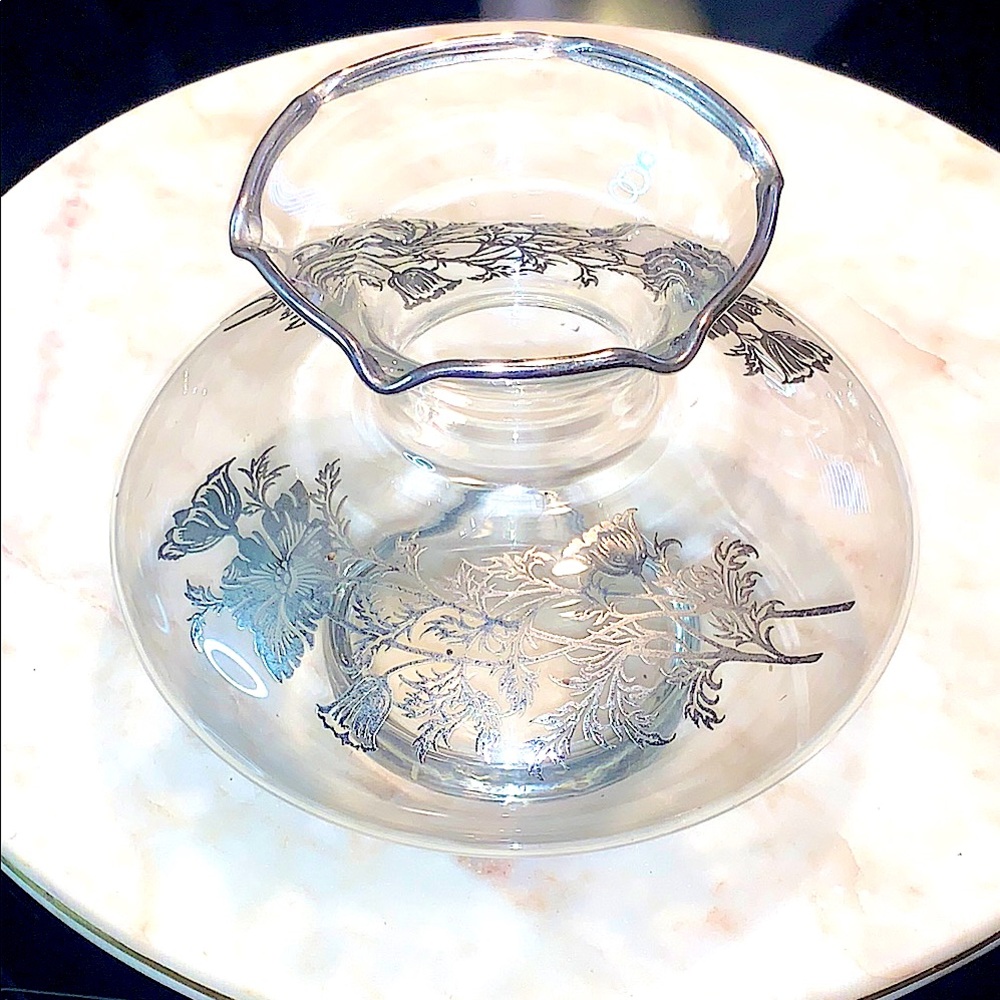 SILVER CITY GLASS FLANDERS CRIMPED BUD VASE STERLING SILVER INLAY VINTAGE 4.5 IN